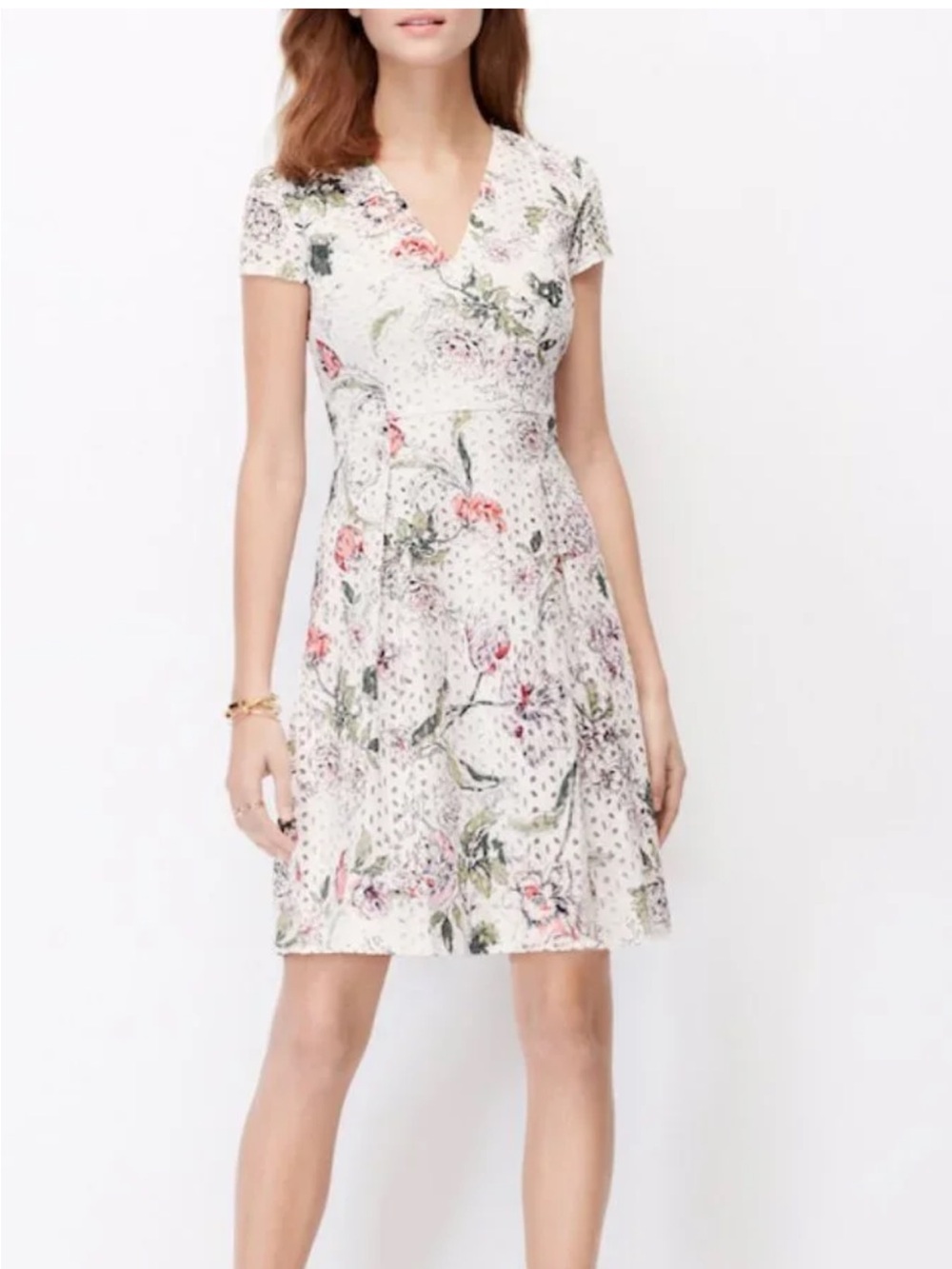 Ann Taylor Cream Floral Eyelet Dress